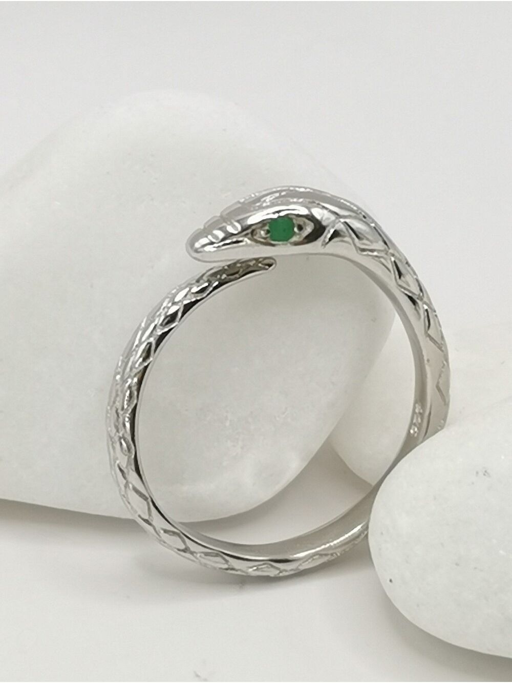Sterling Silver Snake Wraparound Ring emerald eyes Size 7 🆕